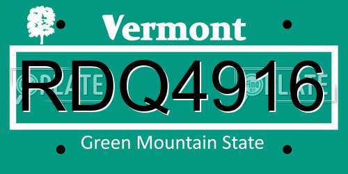 RDQ4916 Vermont License Plate