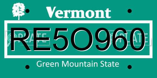 RE5O960 Vermont License Plate