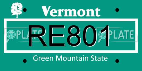 RE801 Vermont License Plate