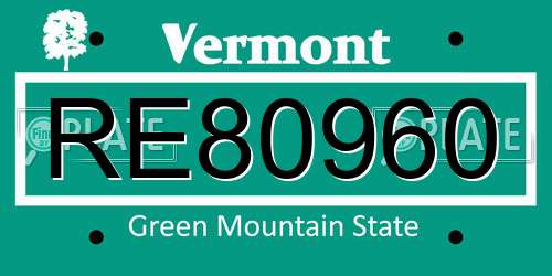 RE80960 Vermont License Plate