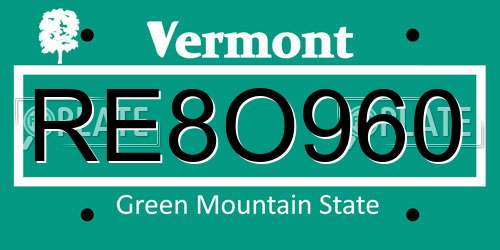 RE8O960 Vermont License Plate