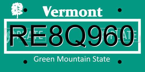 RE8Q960 Vermont License Plate