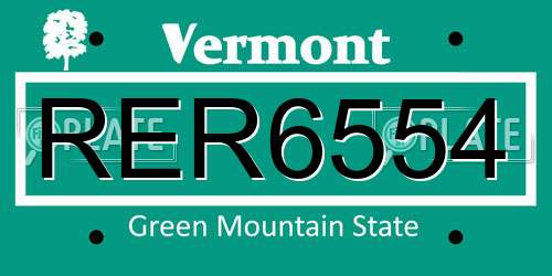 RER6554 Vermont License Plate