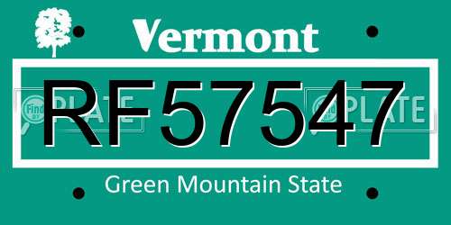 RF57547 Vermont License Plate
