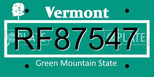 RF87547 Vermont License Plate