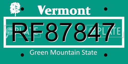 RF87847 Vermont License Plate