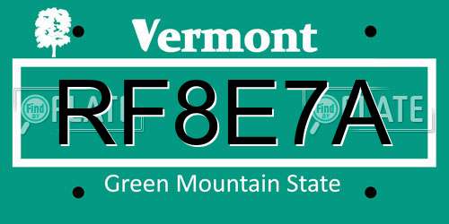 RF8E7A Vermont License Plate