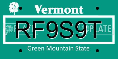 RF9S9T Vermont License Plate