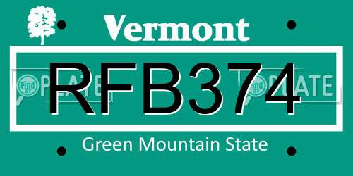 RFB374 Vermont License Plate