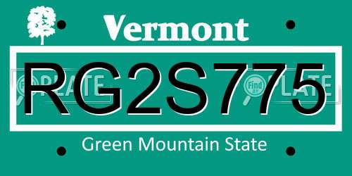 RG2S775 Vermont License Plate