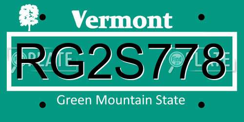RG2S778 Vermont License Plate