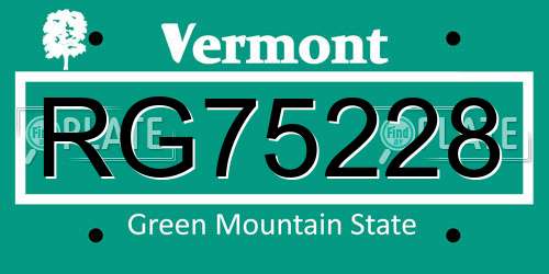 RG75228 Vermont License Plate