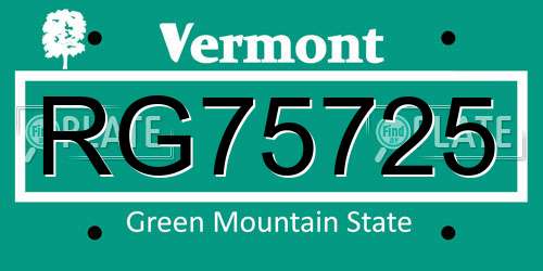 RG75725 Vermont License Plate