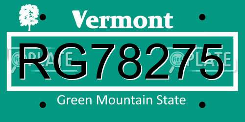 RG78275 Vermont License Plate