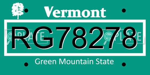 RG78278 Vermont License Plate
