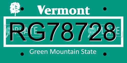 RG78728 Vermont License Plate