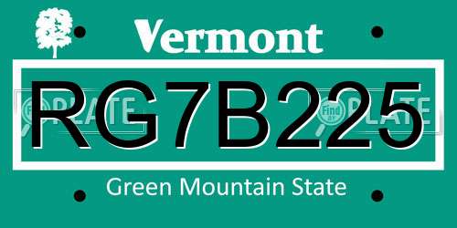 RG7B225 Vermont License Plate