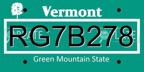 RG7B278 Vermont License Plate