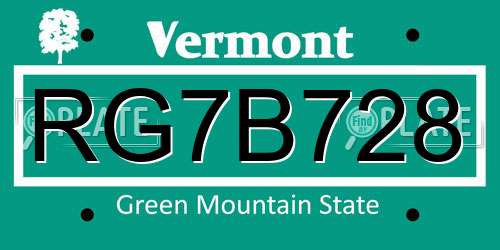 RG7B728 Vermont License Plate