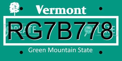 RG7B778 Vermont License Plate