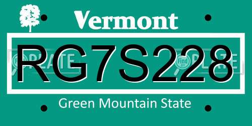 RG7S228 Vermont License Plate