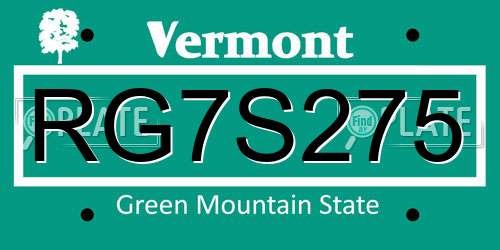 RG7S275 Vermont License Plate