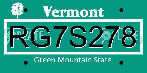 RG7S278 Vermont License Plate