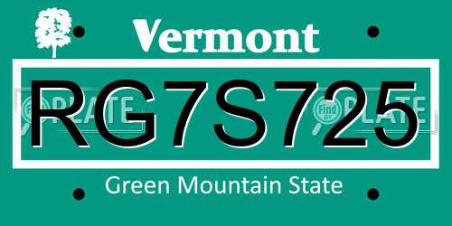 RG7S725 Vermont License Plate
