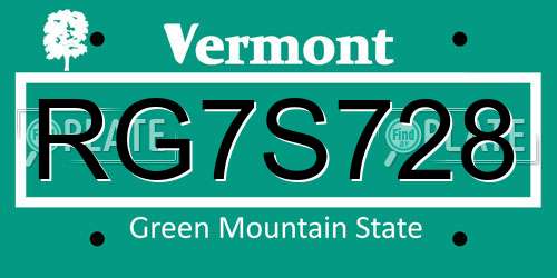 RG7S728 Vermont License Plate