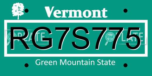 RG7S775 Vermont License Plate