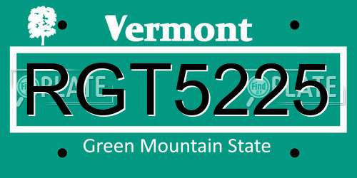 RGT5225 Vermont License Plate