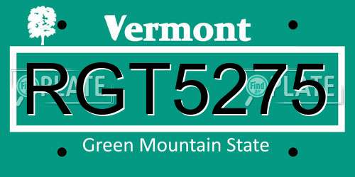 RGT5275 Vermont License Plate