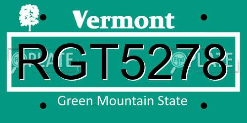 RGT5278 Vermont License Plate