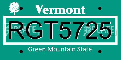 RGT5725 Vermont License Plate