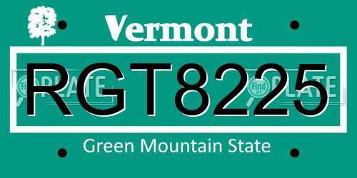 RGT8225 Vermont License Plate