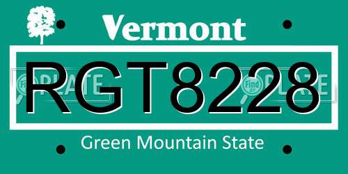 RGT8228 Vermont License Plate