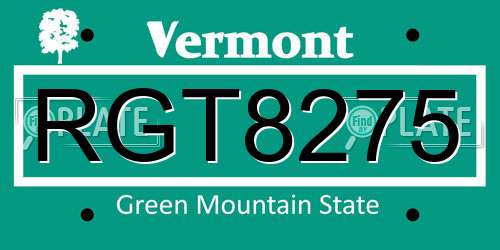 RGT8275 Vermont License Plate