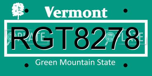 RGT8278 Vermont License Plate