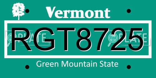 RGT8725 Vermont License Plate