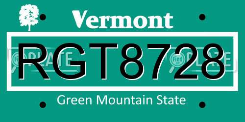 RGT8728 Vermont License Plate
