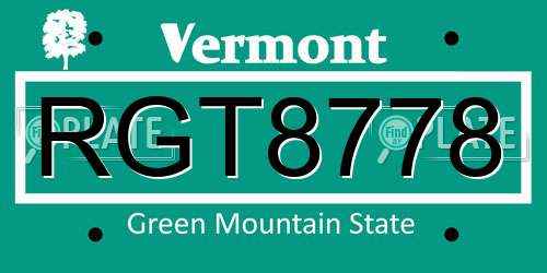 RGT8778 Vermont License Plate