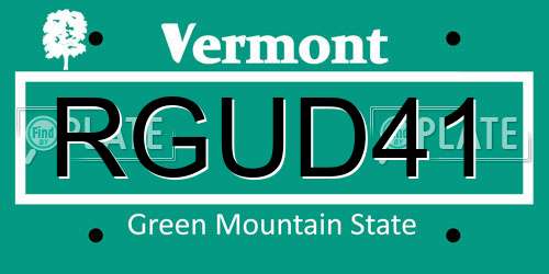 RGUD41 Vermont License Plate