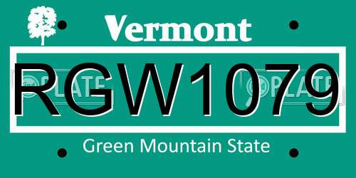 RGW1079 Vermont License Plate