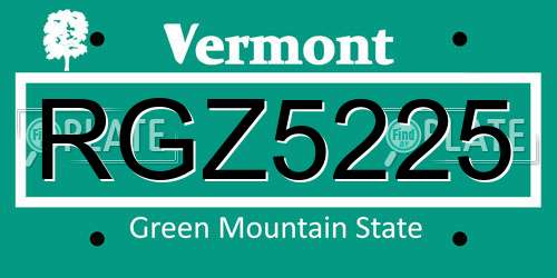 RGZ5225 Vermont License Plate