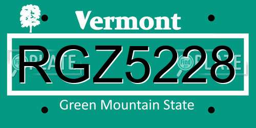 RGZ5228 Vermont License Plate