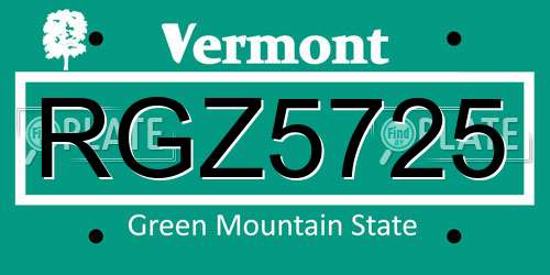 RGZ5725 Vermont License Plate
