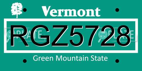 RGZ5728 Vermont License Plate