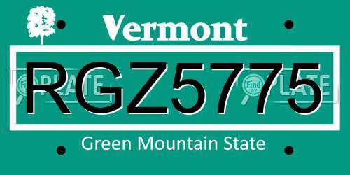 RGZ5775 Vermont License Plate