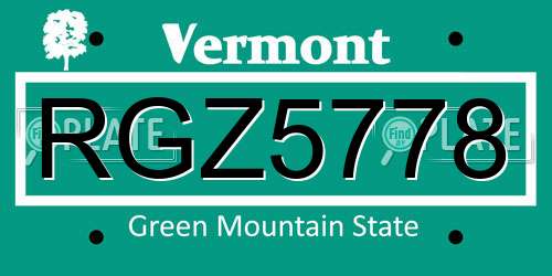 RGZ5778 Vermont License Plate