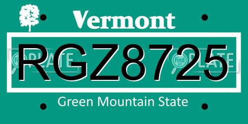 RGZ8725 Vermont License Plate